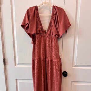NWT Womens Maxi Dress in Muted Rust Color with V Neck and Waterfall Sleeve SizeM